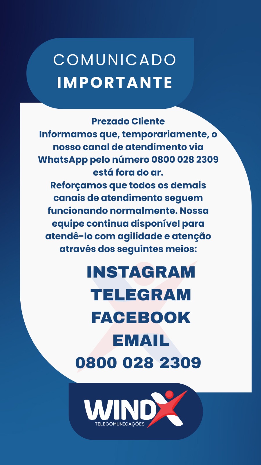 WhatsApp Windx Indisponível